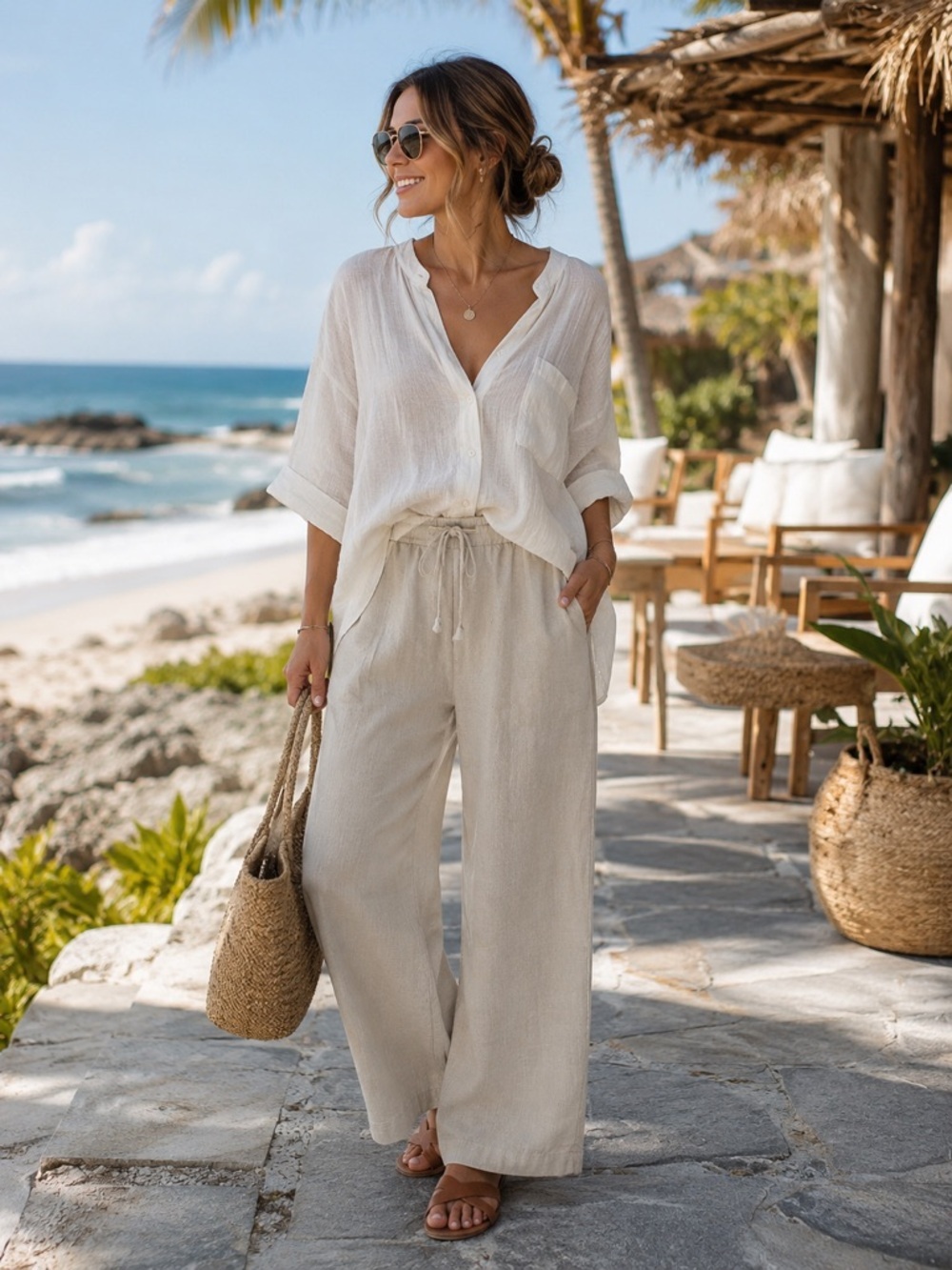 Charter Club Beige Straight-Leg Drawstring Pants